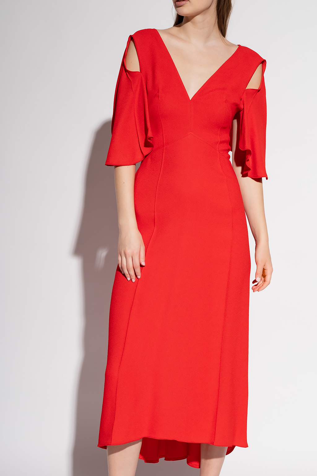 ワンピース VICTORIA BECKHAM CUT OUT DETAIL RED DRESS VICTORIA BECKHAM Cutout ruched satin-jersey midi dress | NET